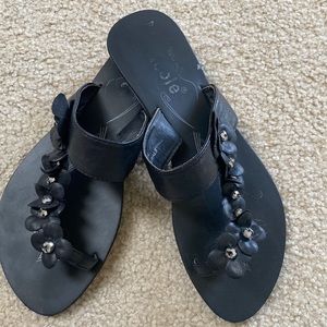 Black Floral Embellished Sandals Size 7